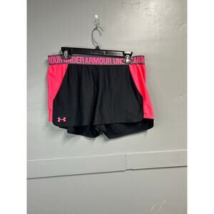 Women’s Under Armour Athletic Shorts Black Pink Stretch Waistband SZ Large EUC